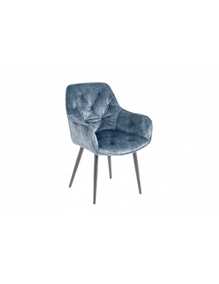 Chaise design MILANO velours p?trole avec surpiqûres Chesterfield