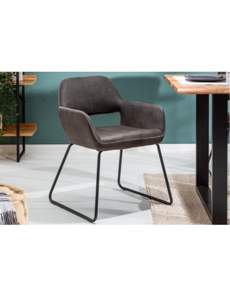 Chaise design MUSTANG gris antique microfibre avec accoudoirs