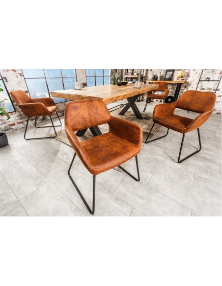 Chaise design MUSTANG marron antique microfibre avec accoudoirs