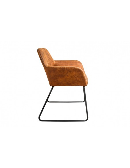 Chaise design MUSTANG marron antique microfibre avec accoudoirs