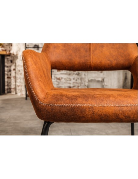 Chaise design MUSTANG marron antique microfibre avec accoudoirs