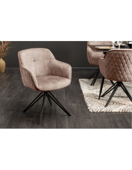 Chaise design pivotante EUPHORIA velours gris style rétro avec surpiqûres décoratives
