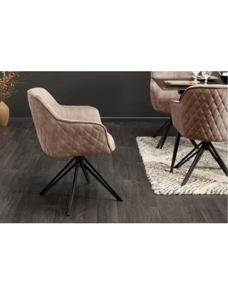 Chaise design pivotante EUPHORIA velours gris style rétro avec surpiqûres décoratives
