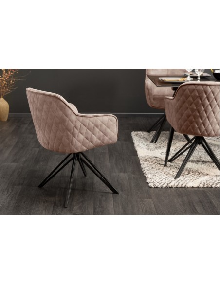 Chaise design pivotante EUPHORIA velours gris style rétro avec surpiqûres décoratives