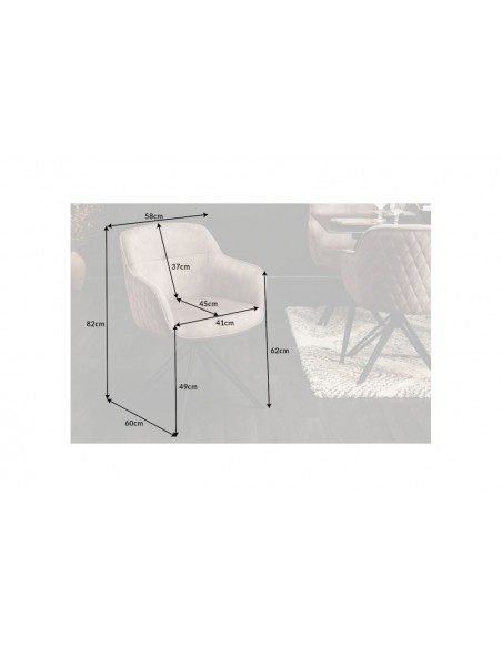 Chaise design pivotante EUPHORIA velours gris style rétro avec surpiqûres décoratives