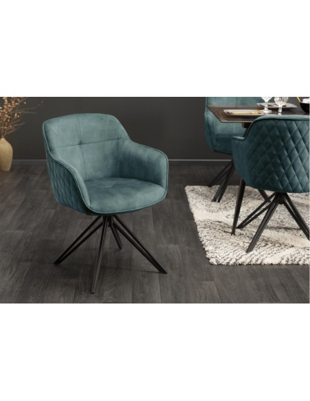 Chaise design pivotante EUPHORIA velours p?trole style rétro avec surpiqûres décoratives