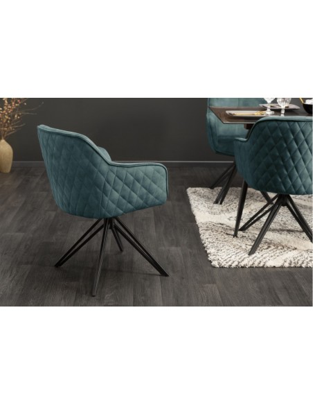 Chaise design pivotante EUPHORIA velours p?trole style rétro avec surpiqûres décoratives