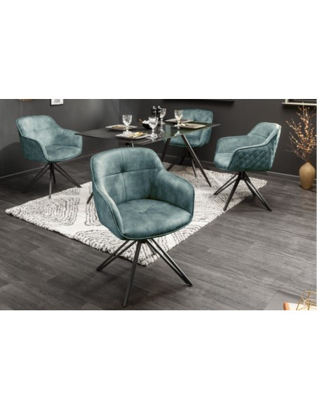 Chaise design pivotante EUPHORIA velours p?trole style rétro avec surpiqûres décoratives