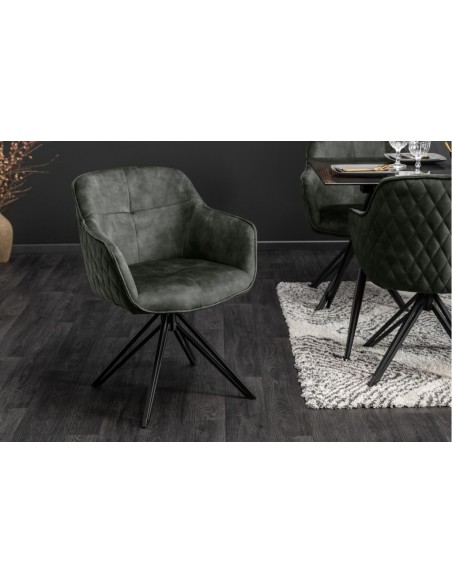 Chaise design pivotante EUPHORIA velours vert foncé avec surpiqûres décoratives