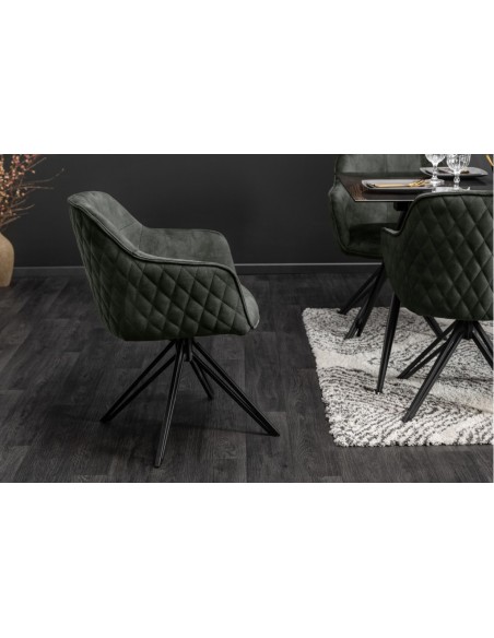 Chaise design pivotante EUPHORIA velours vert foncé avec surpiqûres décoratives