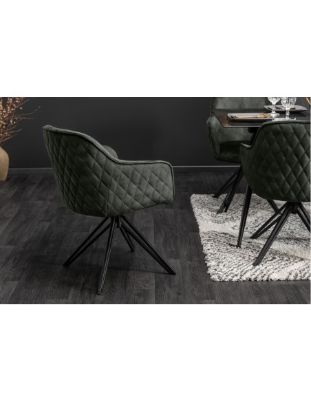 Chaise design pivotante EUPHORIA velours vert foncé avec surpiqûres décoratives