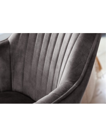 Chaise design pivotante LIVORNO gris velours pieds en hêtre