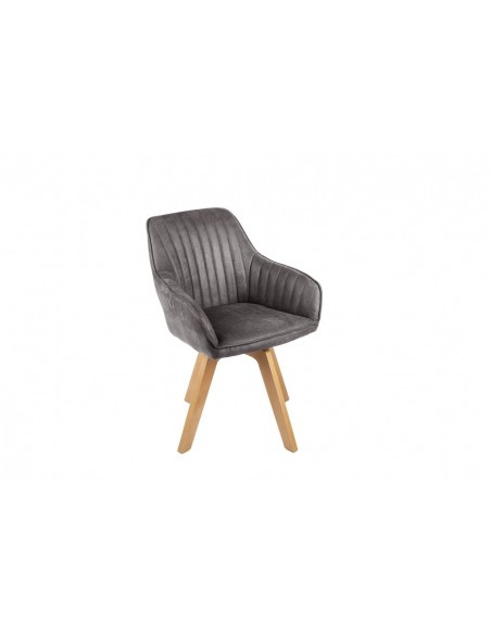 Chaise design pivotante LIVORNO gris velours pieds en hêtre