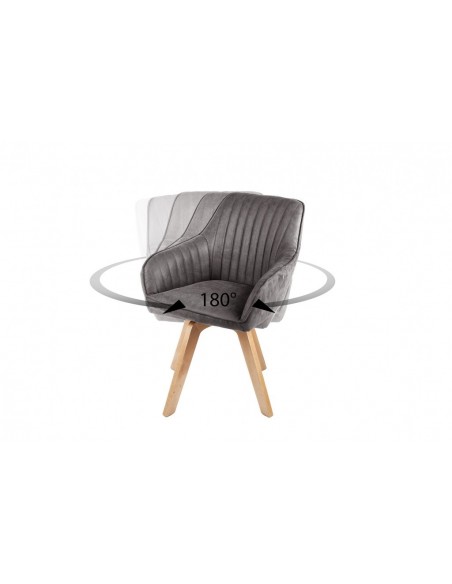 Chaise design pivotante LIVORNO gris velours pieds en hêtre