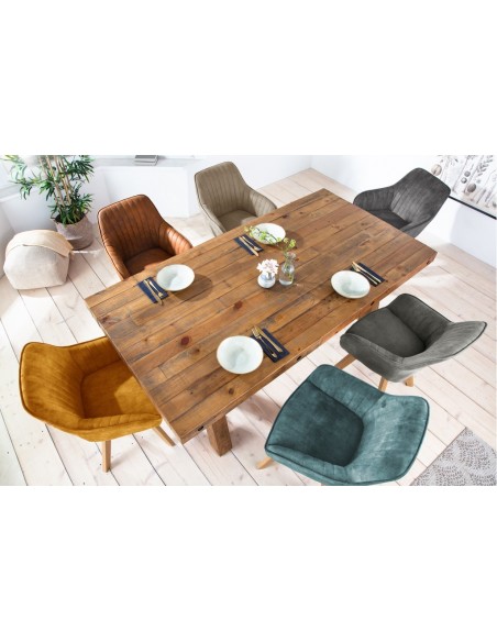 Chaise design pivotante LIVORNO gris velours pieds en hêtre