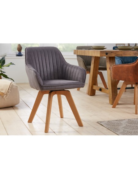 Chaise design pivotante LIVORNO gris vintage pieds en hêtre