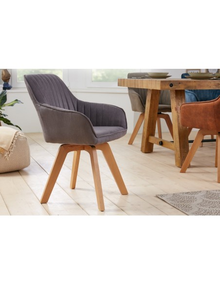 Chaise design pivotante LIVORNO gris vintage pieds en hêtre