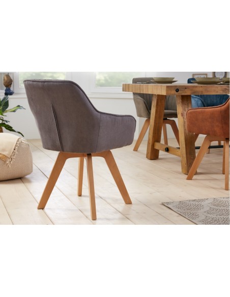 Chaise design pivotante LIVORNO gris vintage pieds en hêtre
