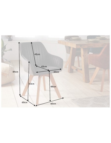 Chaise design pivotante LIVORNO gris vintage pieds en hêtre