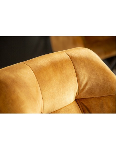 Chaise design pivotante LOFT jaune moutarde velours style rétro avec surpiqûres décoratives