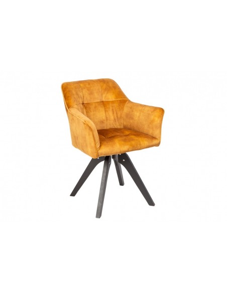 Chaise design pivotante LOFT jaune moutarde velours style rétro avec surpiqûres décoratives