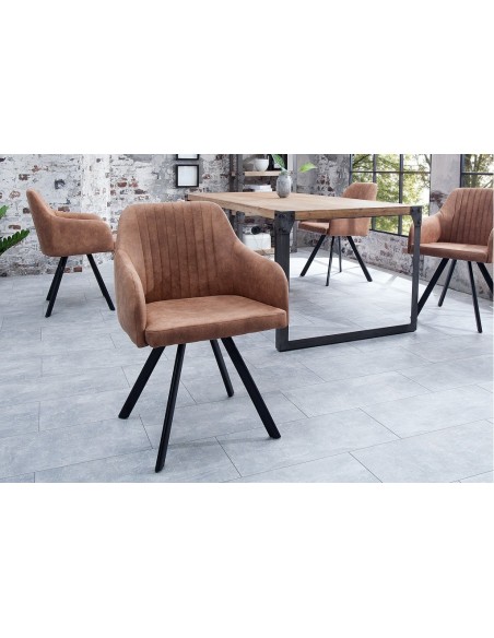 Chaise design rétro LUCCA marron vintage avec surpiqûres style industriel