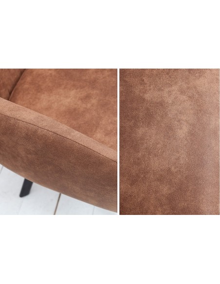 Chaise design rétro LUCCA marron vintage avec surpiqûres style industriel