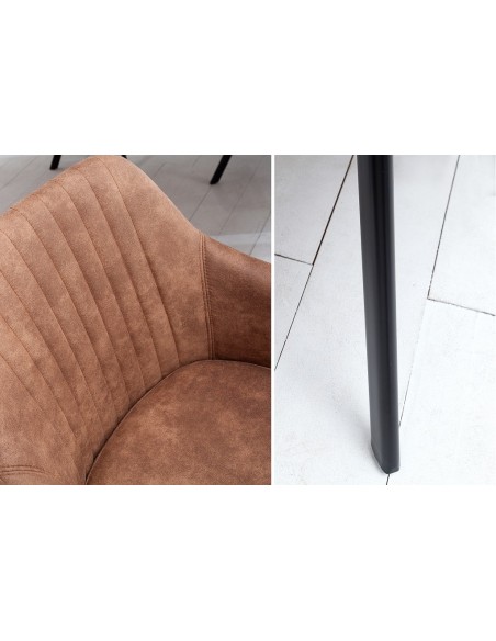 Chaise design rétro LUCCA marron vintage avec surpiqûres style industriel