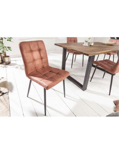 Chaise design rétro MODENA marron vintage avec surpiqûres décoratives