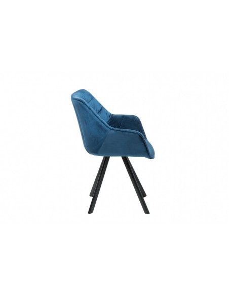 Chaise design THE DUTCH COMFORT bleu velours style rétro avec accoudoirs
