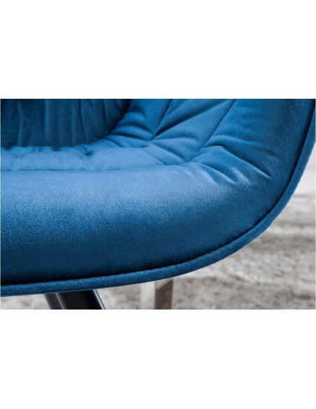 Chaise design THE DUTCH COMFORT bleu velours style rétro avec accoudoirs