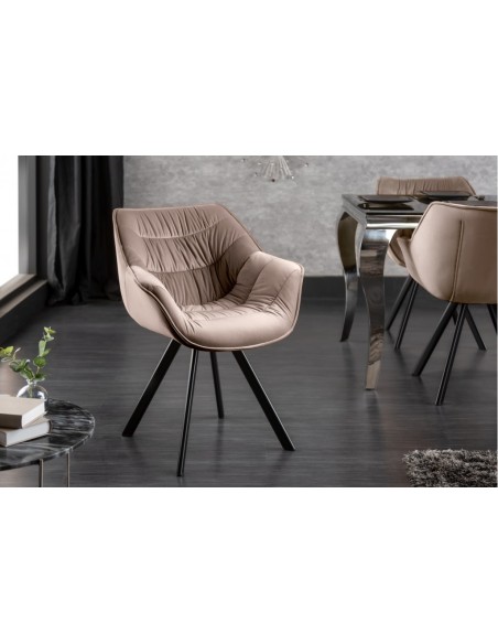 Chaise design THE DUTCH COMFORT champagne gris velours style rétro avec accoudoirs