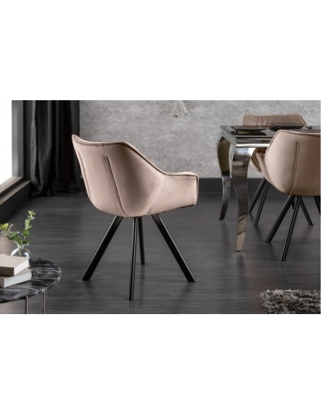 Chaise design THE DUTCH COMFORT champagne gris velours style rétro avec accoudoirs