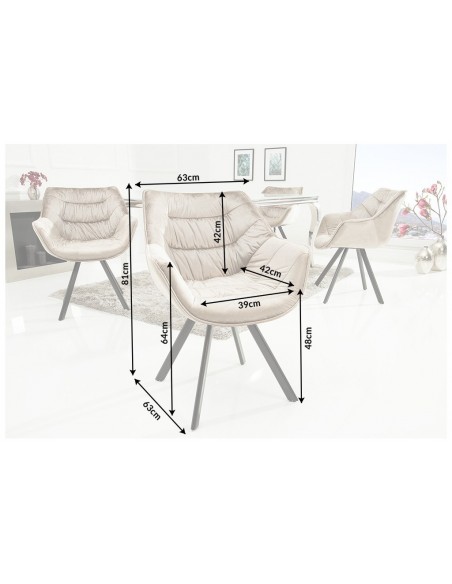 Chaise design THE DUTCH COMFORT champagne gris velours style rétro avec accoudoirs