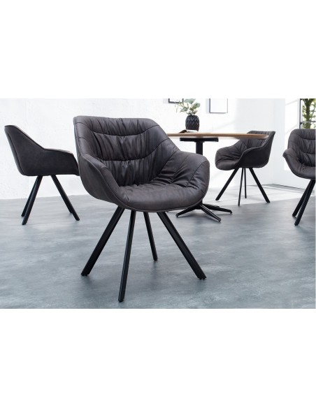 Chaise design THE DUTCH COMFORT gris antique style rétro avec accoudoirs
