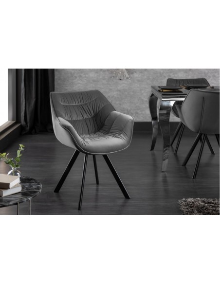 Chaise design THE DUTCH COMFORT gris velours style rétro avec accoudoirs