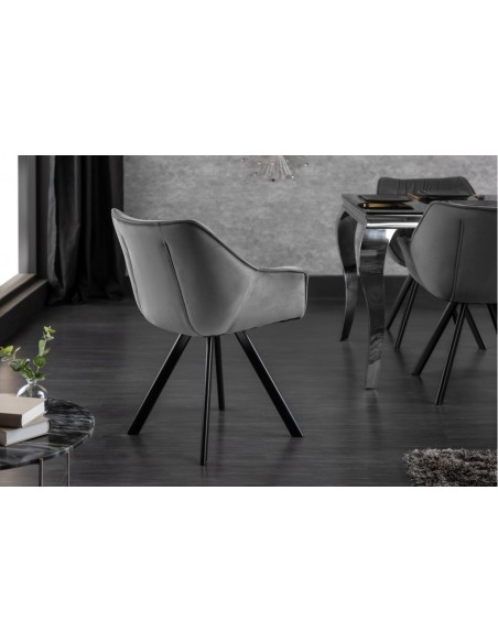 Chaise design THE DUTCH COMFORT gris velours style rétro avec accoudoirs