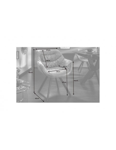 Chaise design THE DUTCH COMFORT gris velours style rétro avec accoudoirs