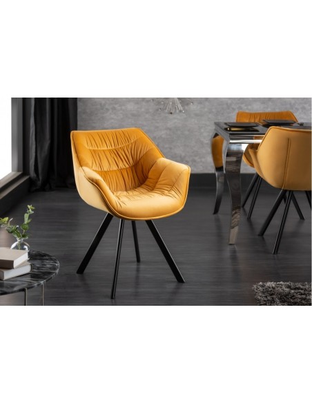 Chaise design THE DUTCH COMFORT jaune moutarde velours style rétro avec accoudoirs