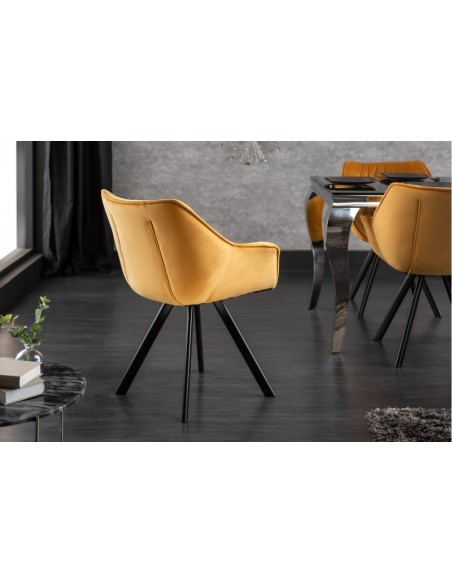 Chaise design THE DUTCH COMFORT jaune moutarde velours style rétro avec accoudoirs