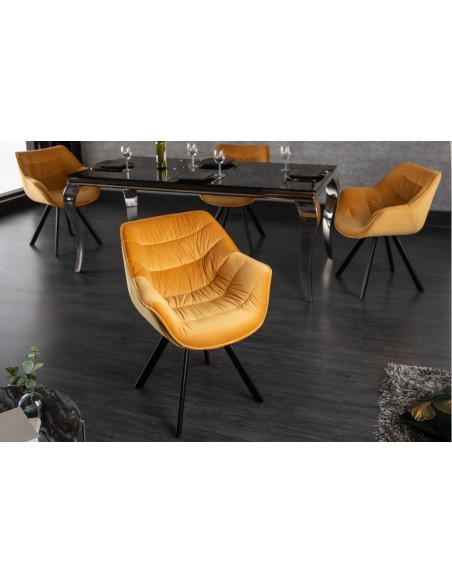 Chaise design THE DUTCH COMFORT jaune moutarde velours style rétro avec accoudoirs