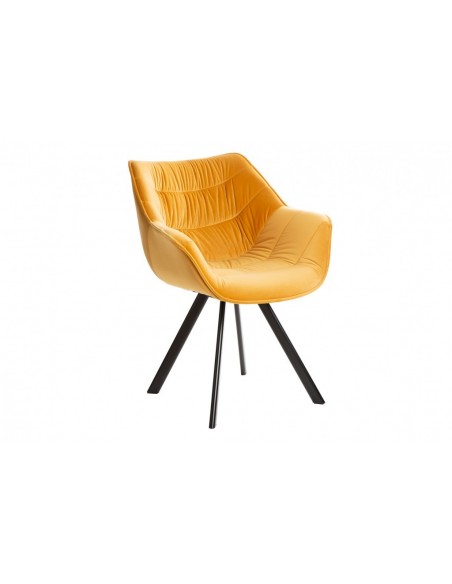 Chaise design THE DUTCH COMFORT jaune moutarde velours style rétro avec accoudoirs