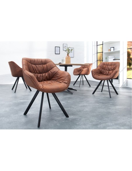 Chaise design THE DUTCH COMFORT marron antique style rétro avec accoudoirs
