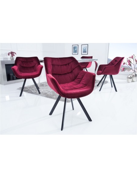 Chaise design THE DUTCH COMFORT rouge velours style rétro avec accoudoirs