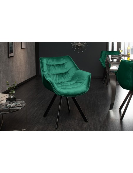Chaise design THE DUTCH COMFORT vert émeraude velours style rétro avec accoudoirs