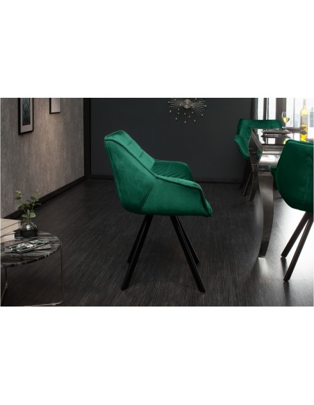 Chaise design THE DUTCH COMFORT vert émeraude velours style rétro avec accoudoirs