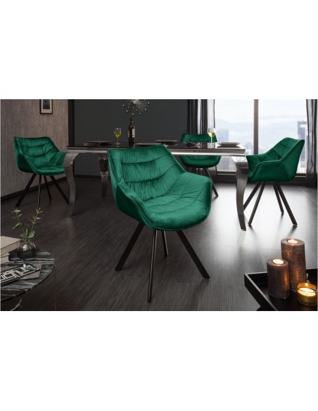 Chaise design THE DUTCH COMFORT vert émeraude velours style rétro avec accoudoirs