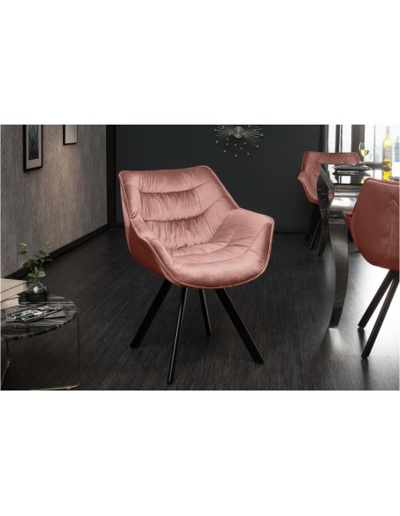 Chaise design THE DUTCH COMFORT vieux rose velours style rétro avec accoudoirs
