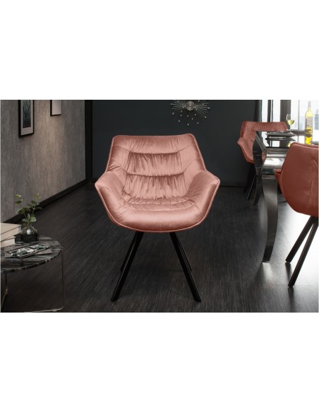 Chaise design THE DUTCH COMFORT vieux rose velours style rétro avec accoudoirs