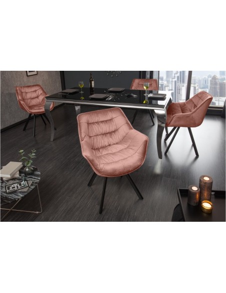 Chaise design THE DUTCH COMFORT vieux rose velours style rétro avec accoudoirs